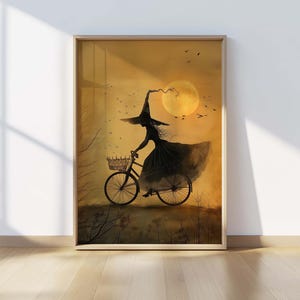 Witch on Bicycle Sunset Print: Spooky Halloween Wall Art (Digital Download)