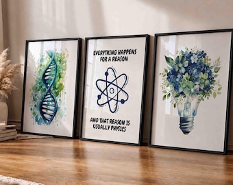 Science Classroom Wall Art Set, Biology Chemistry Prints, Science Teacher Decor, Printable Posters