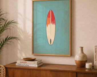 Retro Surfboard Wall Art, Vintage Surf Print, Coastal Beach House Decor, Surfing Poster, Summer Printable