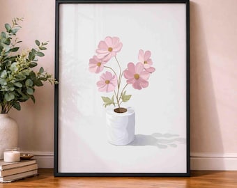 Funny Bathroom Wall Art, Pink Flower Toilet Paper Print, Coquette Bathroom Decor, Girly Bathroom Poster, Pink Floral Wall Art