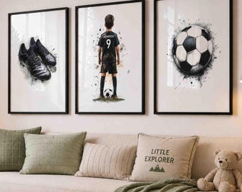 Personalized Soccer Wall Art Set of 3, Custom Soccer Name Print, Soccer Jersey Poster, Boys Room Decor, Football Bedroom Art, Soccer Gift