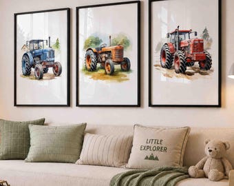 Tractor Wall Art Set of 3, Farm Nursery Prints, Boys Room Decor, Vintage Tractor Poster, Digital Download