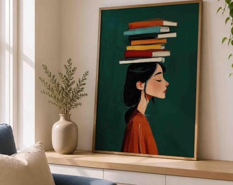 Lámina decorativa para amantes de los libros, lámina con temática literaria, decoración para el rincón de lectura, arte imprimible para amantes de los libros, descarga digital.