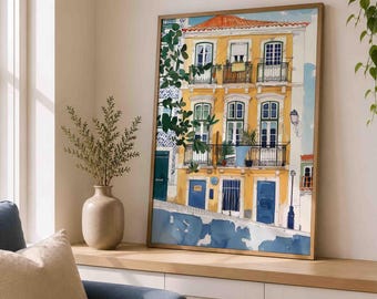 Lisbon Watercolor Print, Portugal Wall Art, Portuguese Architecture Poster, Lisbon Travel Decor