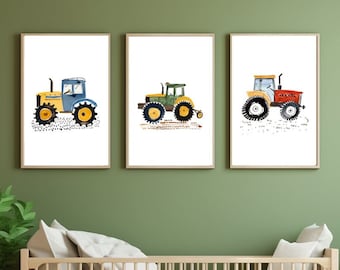 Tractor Nursery Prints: Farm Vehicle Wall Art, Set of 3 (Digital Download)
