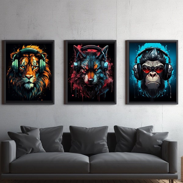 Set of 3 Gaming Prints, Colourful Gaming Poster, Gamer Digital Prints, Boys Bedroom Teen Room, Gamer Brother Son Gift, Graffiti Wall Art