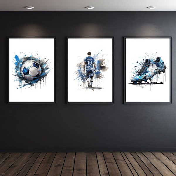 Personalised Soccer Set of 3 Prints, Custom Football Wall Art, Gift for Boys Him, Teen Boy Bedroom Decor, Sports Poster, Printable Nursery