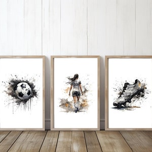 Personalised Football Girl Print, Custom Soccer Girl Wall Art, Set of 3 Woman Sports Nursery, Teen Girl Bedroom Decor, Gift for Her, Poster