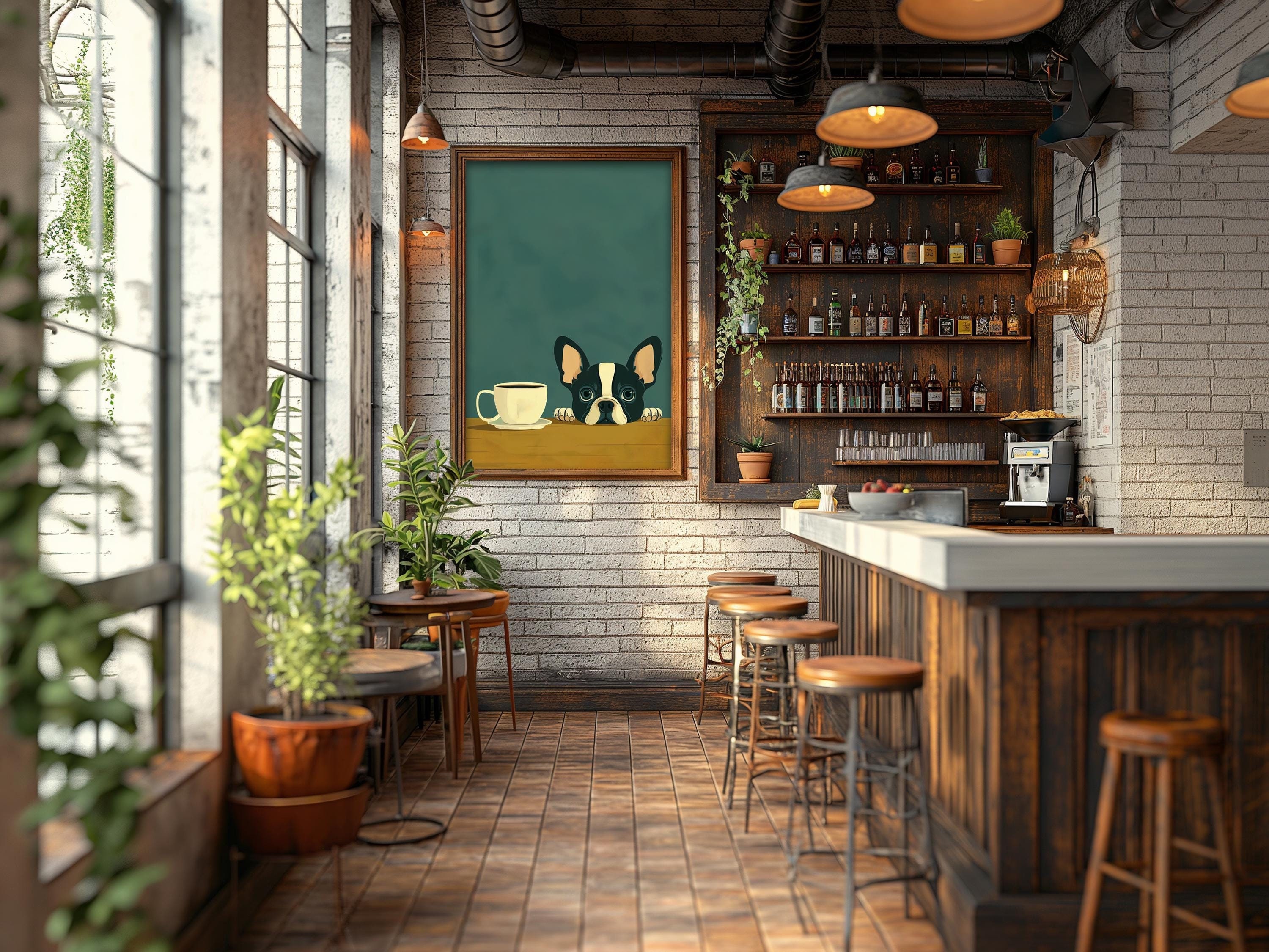 French Bulldog Coffee Art Print: Funny Frenchie Cafe Decor