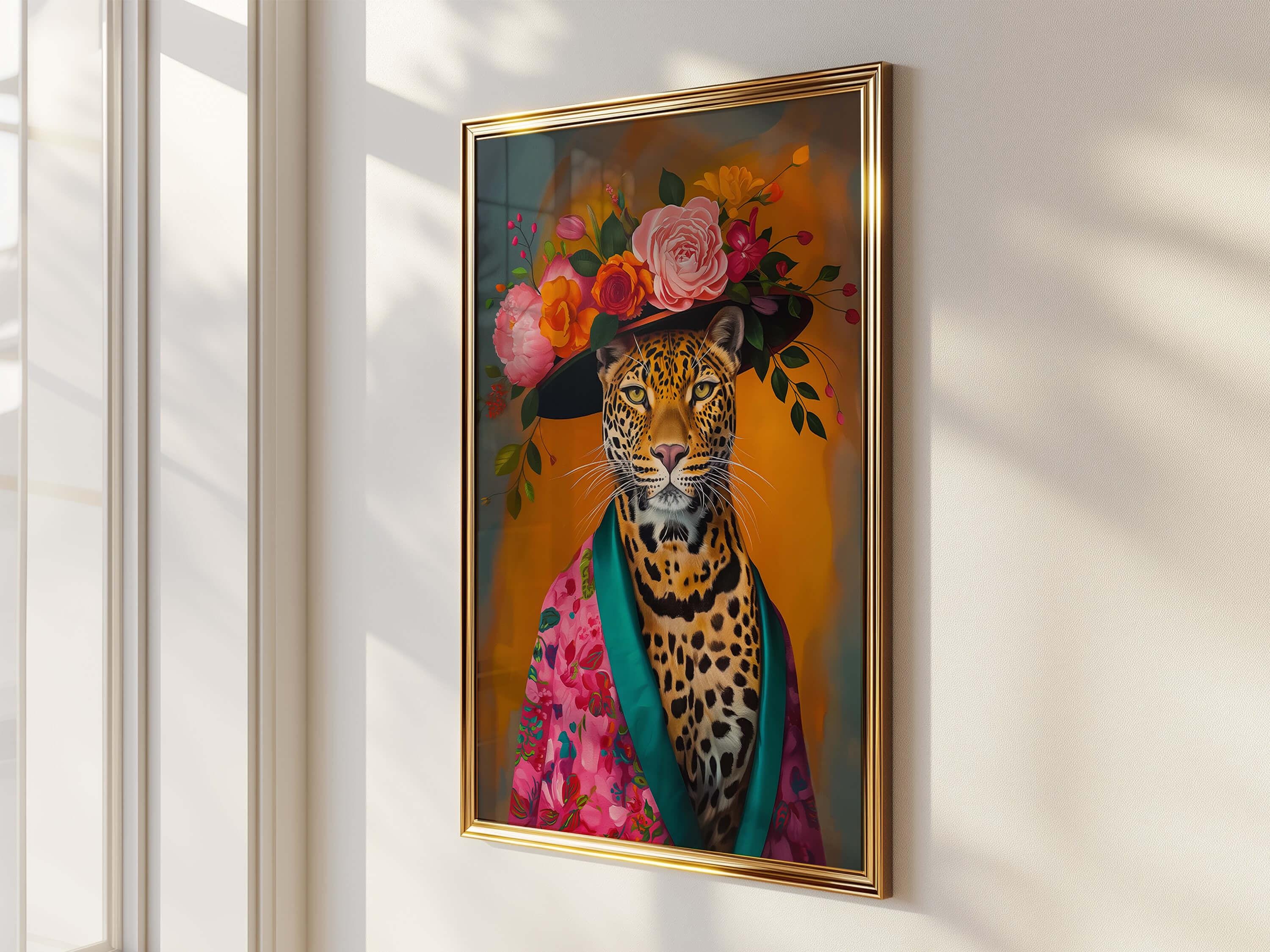 Leopard Wall Art: Maximalist Luxury Floral Animal Portrait