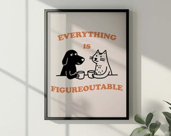 Everything Is Figureoutable Print, Positive Quote Wall Art, Motivational Mental Health Decor, Encouraging Reminder Poster
