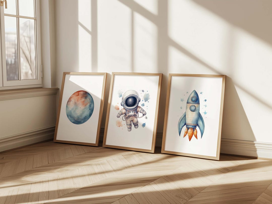 Space Wall Art for Kids Room, Astronaut Rocket Planet Poster Set, Outer ...