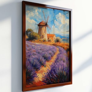 Lavender Field Windmill Art Print: Rustic Provence Landscape (Digital Download)
