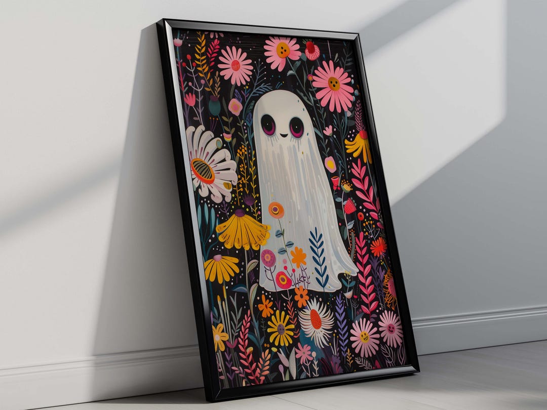 Cute Ghost in Flower Field Art Print, Halloween Wall Decor for Kids ...