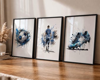 Personalised Soccer Set of 3 Prints, Custom Football Wall Art, Gift for Boys Him, Teen Boy Bedroom Decor, Sports Poster, Printable Nursery