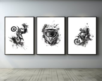 Motocross Print Set: Black & White Dirt Bike Art (Digital Download)