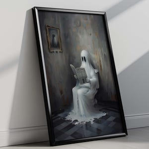 Funny Ghost on Toilet Print: Spooky Gothic Bathroom Art (Digital Download)