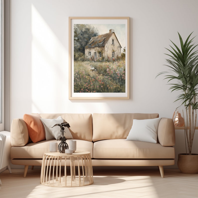 Vintage House Print, Rustic Farmhouse Wall Decor, Muted Colors ...