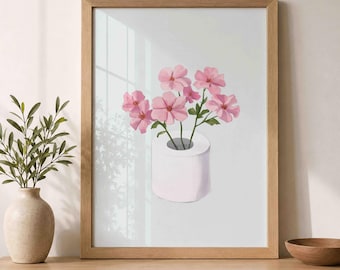 Toilet Paper Plant Print, Funny Bathroom Wall Art, Pink Flower Toilet Roll Art, Floral Toilet Poster, Quirky Bathroom Decor