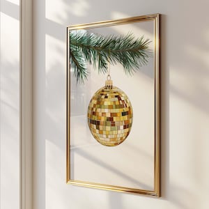 Goldene Discokugel Weihnachtsdruck, Funky Holiday Wandkunst, Weihnachtsdekor, Weihnachtsverzierung, Weihnachtsdekoration, digitaler Download