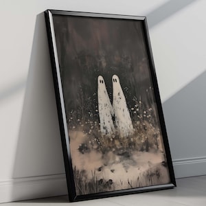 Romantisches Halloween-Dekoration, Cottagecore Liebe Poster, Gruseliger Herbst Druck, Geister Paar Halloween Dekor