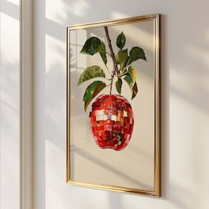 Red Disco Apple Print: Funky Kitchen Wall Art (Digital Download