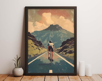 Fietsmuurdecoratie, vintage racefietsposter, mountainbikeprint, retro fietsdecoratie, cadeau voor fietsers, digitale download