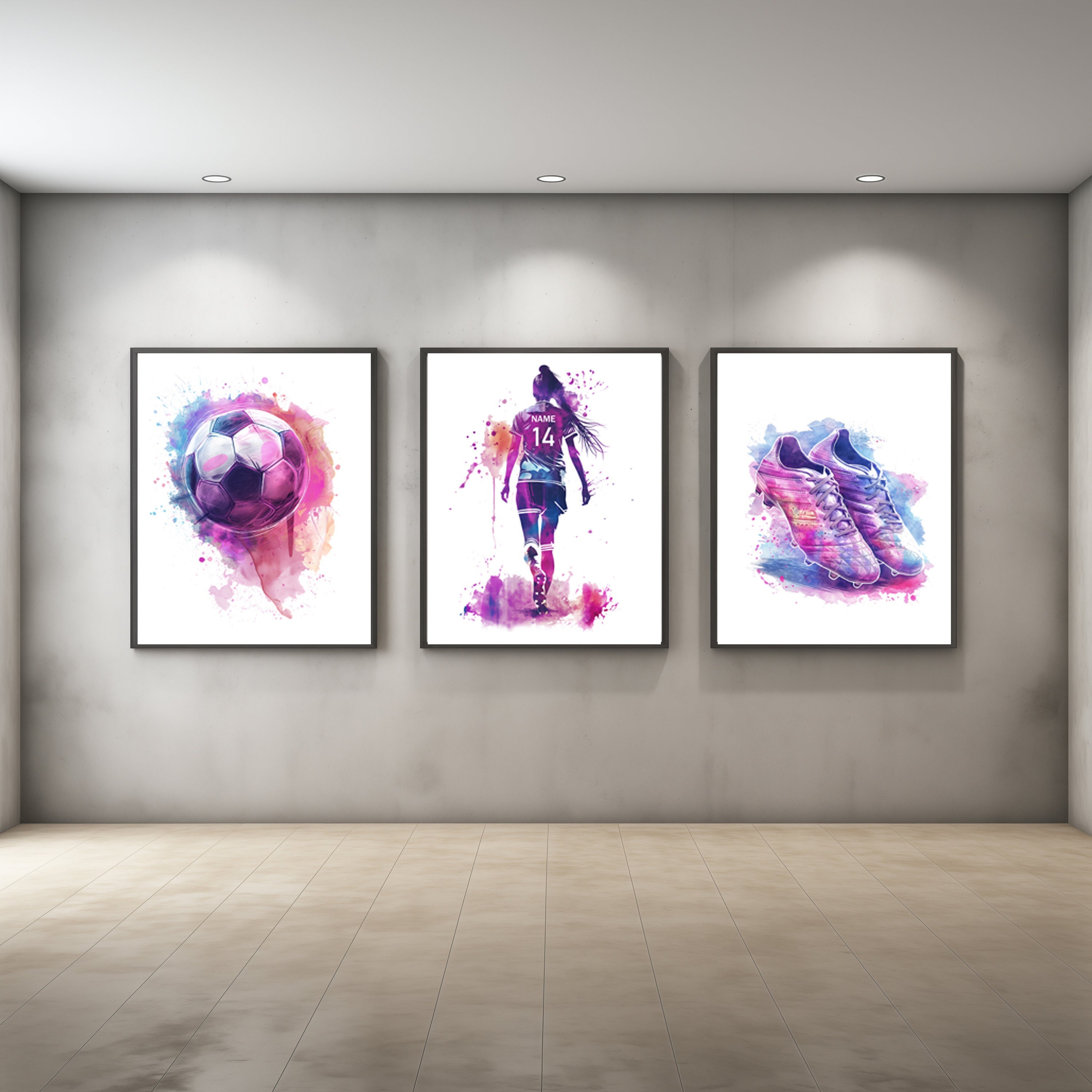 Personalized Soccer Girl Prints: Set of 3, Pink Purple Nursery (Digital Download)