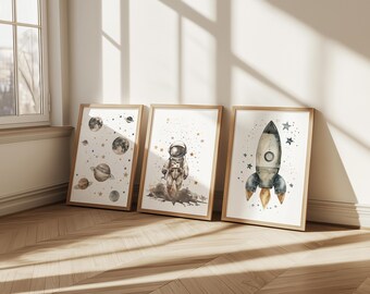 Nursery Wall Art, Outer Space Prints Set of 2, Rocket Ship and ...