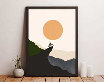 Mountain Bike Wall Art for Adventure Lovers, Outdoor Cabin Decor, Cycling Gift for Him, Nature Lover Poster, Moody Bike Room Art
