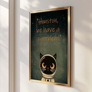 Astronaut Schwarze Katze Druck: Lustige Weltraum Katzen Kunst (Digitaler Download)