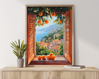 Tableau Sur Toile Vintage - Oranger Et Porte De Chalet Rustique, Paysage Nature Morte Champêtre, 50x100 Cm, Prêt à Accrocher
