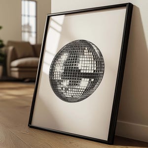 Black and White Disco Ball Print: Retro 70s Dance Party Art (Digital Download)