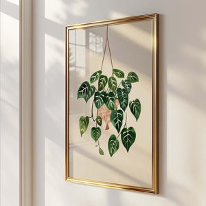 Arte mural de Monstera: Ilustración de planta colgante en acuarela verde (Descarga digital)