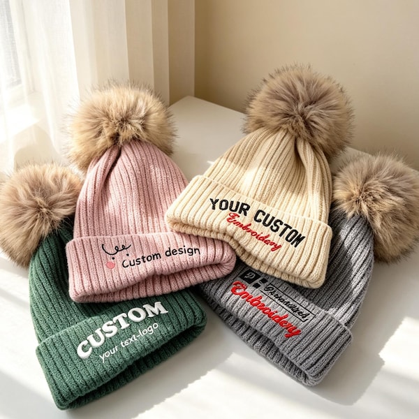 Custom Beanie-Personalized Logo/Text,Warm Knit Hat,Womens Mens Winter Hat,Matching Monogram Hats for Kids and Adults,Christmas Gifts