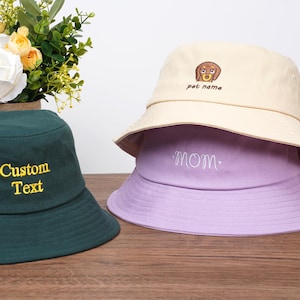 Customized Text Embroidery Bucket Hat,Personalized Womens Hat,Logo Design Bucket Hat,Custom Gift for Her,Summer Hat,Bachelorette Party Gift