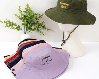Embroidered Bucket hat Personalized custom hat Text embroidery Sun hat Camping hat Hiking hat Team bucket hat Party Gift Gift for Him/Her