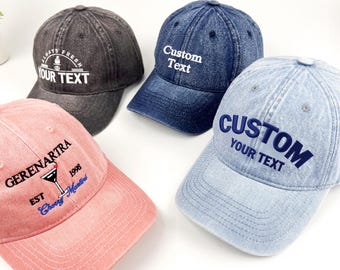 Custom Embroidered Denim Hat,Personalized Text/Logo Cap,Baseball Hat,Gift For Bride, Bachelorette,Groom,Custom Dad Cap,Birthday,Unisex Hat