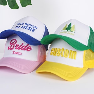 Custom Text Embroidered hats,Team Logo Trucker Hat,Personalized Cap, Team Bride Hat,Bachelorette Hats,Custom Trucker Caps,Team Gift Ideas