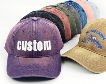 Custom Caps，Raised letter denim hat，Custom team Caps,  Custom personalized embroidered unisex hats, add your text/design, party favors!