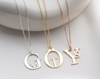 Two Initial Necklace - Dainty 14K Gold Custom Letter Pendant for Couples or Friendship Gift