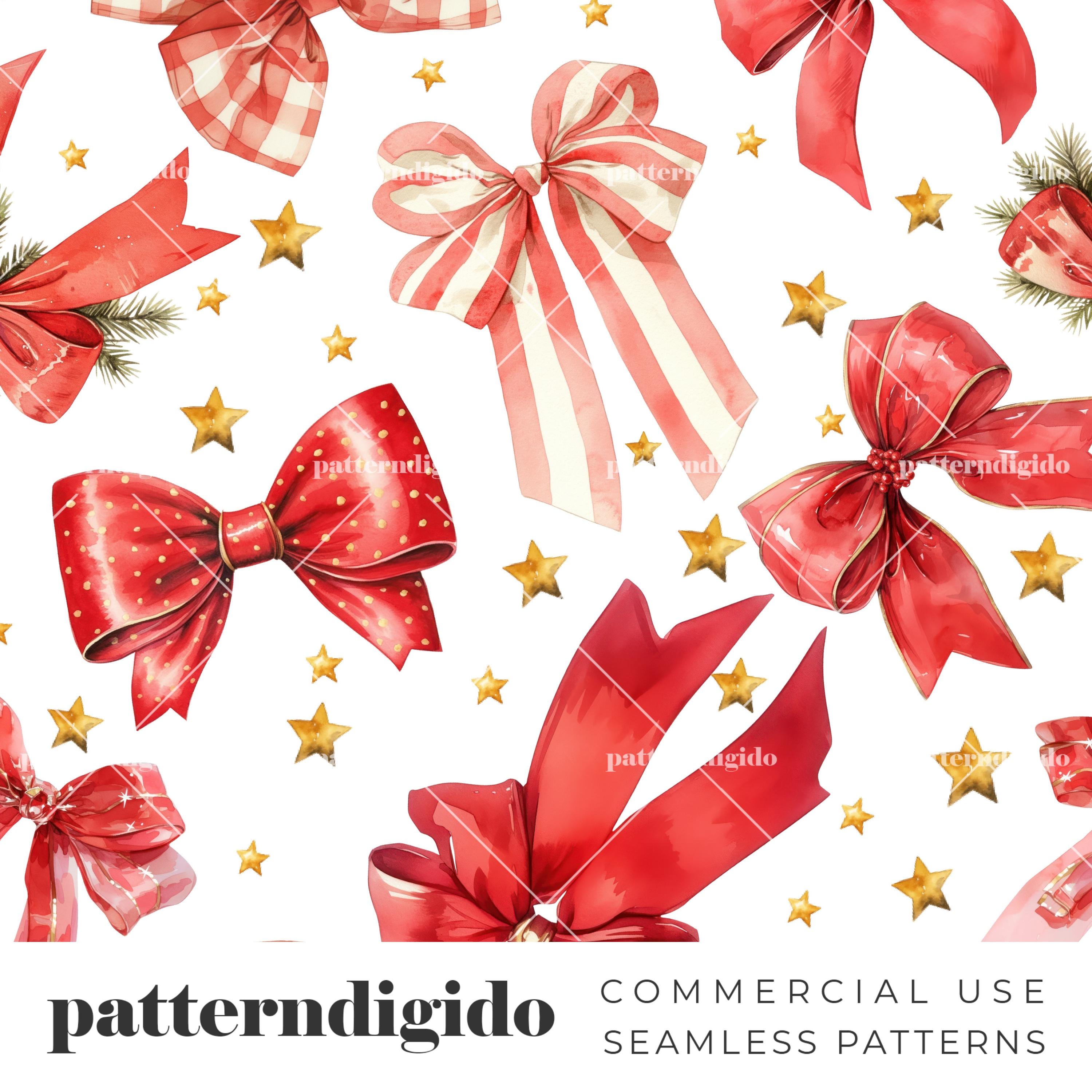 Red Coquette Seamless Pattern, Repeating Pattern Files for Christmas, Red Bows Ribbons Fabric Sublimation Design, Digital Download, T0412