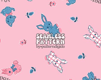 vintage pink easter seamless pattern | cute easter bunnies background, animal, retro easter | fabric | tumbler | digital download | T0670