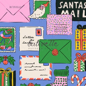 Christmas Mail Seamless Pattern Digital Download – Letter to Santa Holiday Design, Cute Gift Wrap, Envelope Print, North Pole Decor, T1039