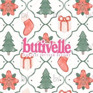 Aquarell Weihnachtsgitter Musterdesign, Grün, Rot, Grandmillenial, Stoff, Handgezeichnet, Tapete, Digital Download, T0834