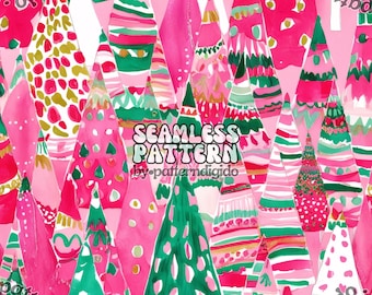 preppy christmas trees • pink christmas • holiday • seamless pattern paper • fabric • wallpaper • scrapbook • digital download • T0537