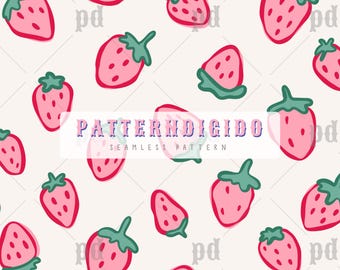 Erdbeere Musterdesign, Sommer, Rosa, Rot, Obst, Handgezeichnet, No AI, Beere, Cottagecore, Coquette, Tapete, Digital Download, T0773