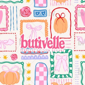 ORIGINAL Girly Halloween Coquette Bows Seamless Pattern, No AI, Preppy Halloween, Naive Doodle, Digital Download, T0721, Trending Now