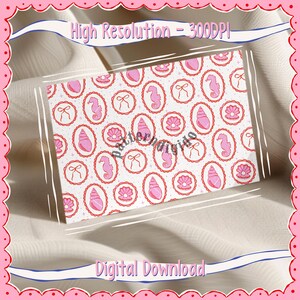 Preppy Summer Seamless Pattern File, Seashell, Bow, Oyster, Coquette, Seahorse, No AI, Digital Download, Commercial Use, T0810, Trending Now image 3