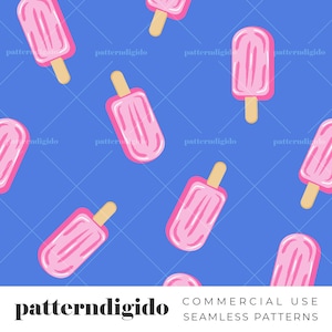 Ice Cream Seamless Repeat Pattern, Summer Pattern, Retro Boho Pattern Seamless, Blue and Pink, Commercial Use, Digital Download, T0009